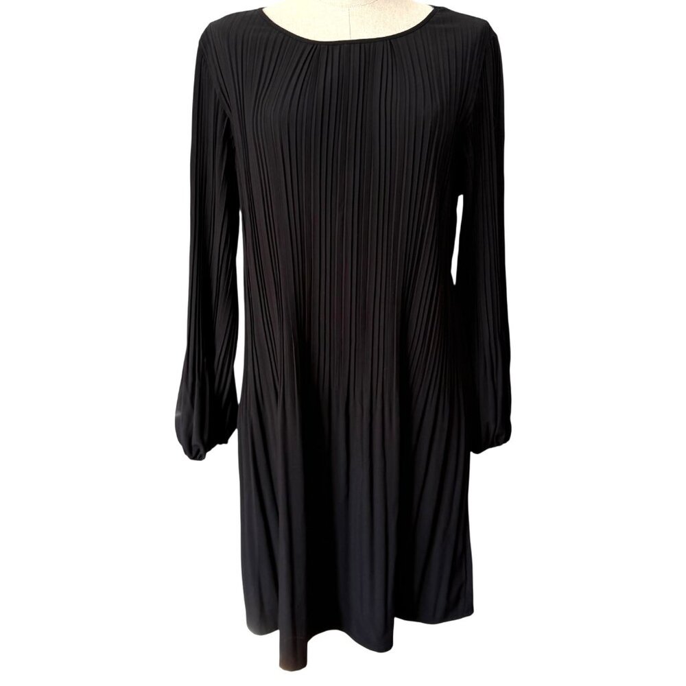 Hilary Radley Black Pleated Long Sleeve Shift Dress Knife Size XXL Pullover - Picture 2 of 9